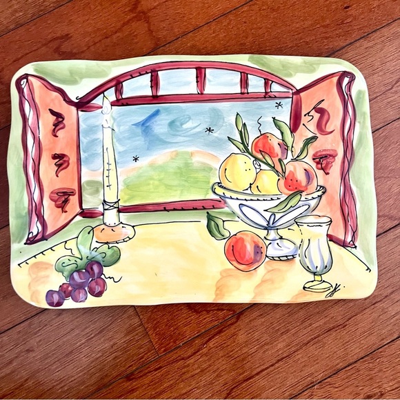 NWT Julia Junkin Still Life Cheese Platter 12” Candle Fruit Wine Open Window - Picture 1 of 6